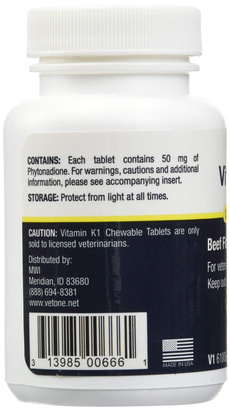 Vet One Vitamin K1 Chewable Tablets - Vitamin K1 for Dogs, Beef-Flavored Chewable Vitamins For Cats and Dogs (50 Tablets, Phytonadione 50mg) - PawsPlanet Australia
