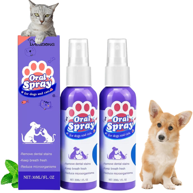 2Pcs Dental Care Spray for Dogs and Cats, Eliminate Bad Breath, Minimize Tartar and Plaque Buildup, Supports Gums Oral Health, Dental Spray with Probiotics, Fresh Breath, No Brushing(100ml)