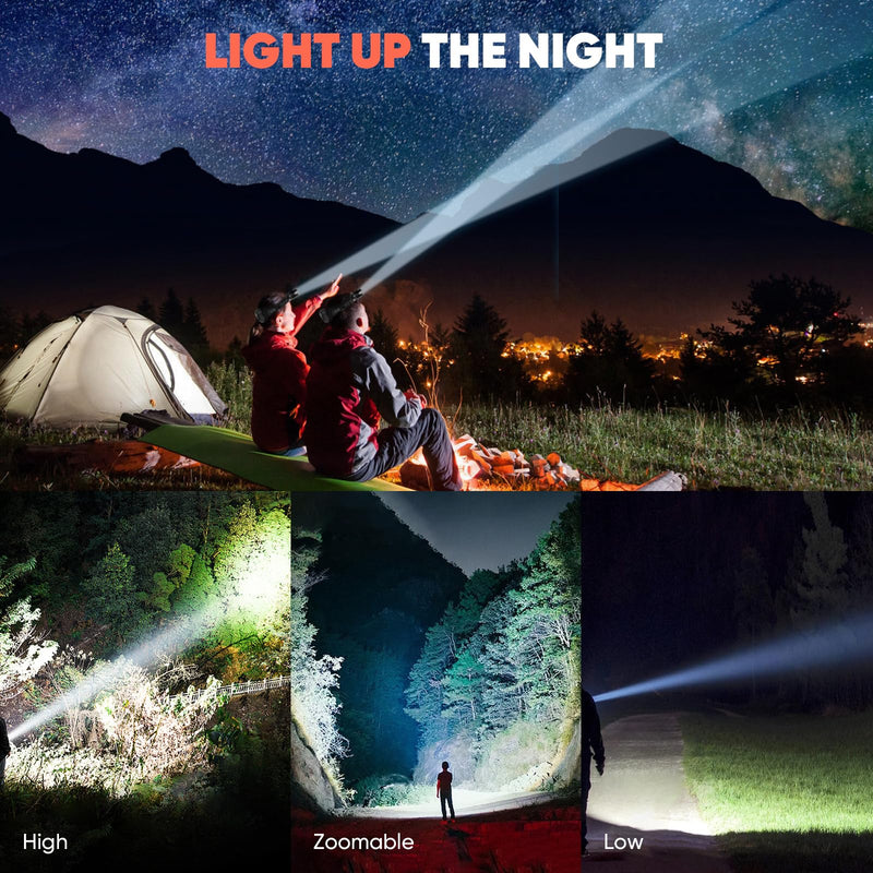 Headlamp Rechargeable,Super Bright Led Head Lamp With Motion Sensor,10 Modes,125°Adjustable Head Lights for Forehead,Waterproof Head Flashlight for Adults,Bike,Camping,Zoomable Headband Light