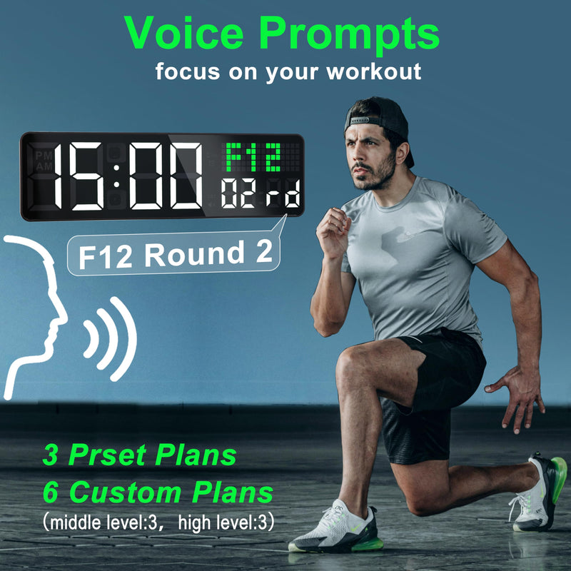LUCORB 12'' Gym Clock, Interval Workout Digital Wall Clock with Seconds Date for Home Gym, 5 Display Modes | Remote Countdown Timer, Stopwatch | 4 Alarms fit Classroom Living Room Office - BeesActive Australia