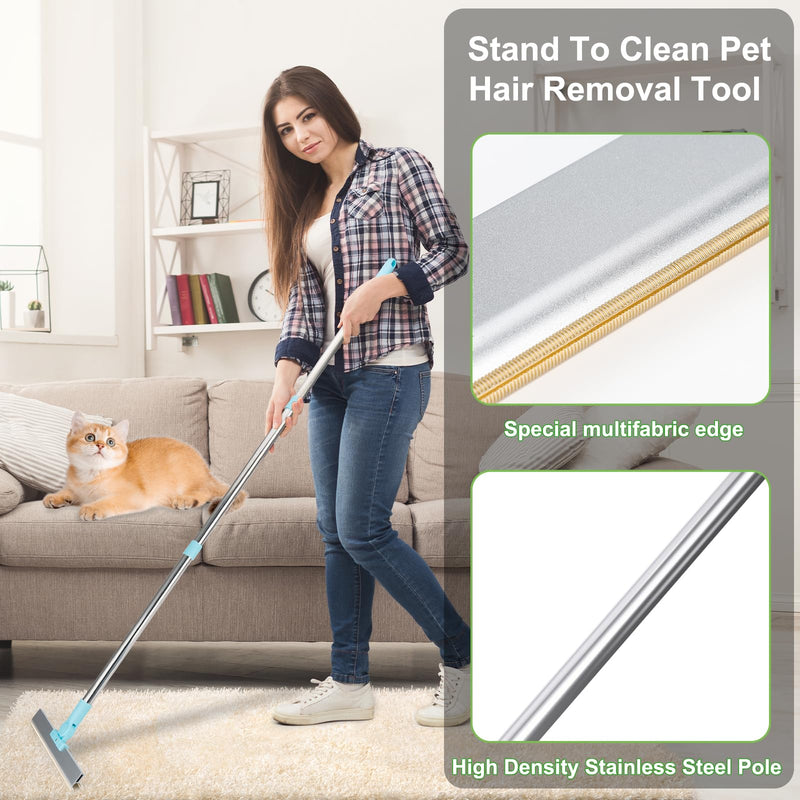 Carpet Rake for Pet Hair Removal - Reusable Pet Hair Removal Tool Broom for Carpet Adjustable 54’’ Long Handle Dog Cat Hair Remover Carpet Scraper Brush for Low Pile Rugs Couch Mats Furniture - BeesActive Australia