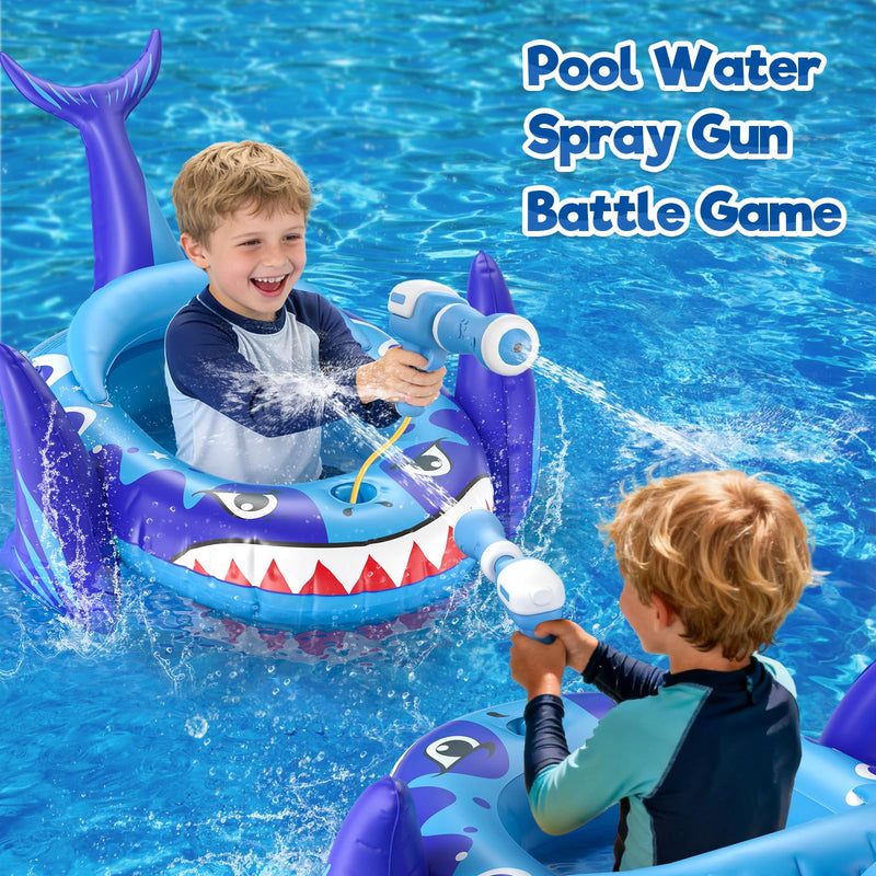 Kids Pool Floats with Water Gun, Shark Toddler Inflatable Pool Toys for Kids Age 3-8 Years Old, Summer Outdoor Water, Beach, Swimming Pool Toys Gift for Boys and Girls
