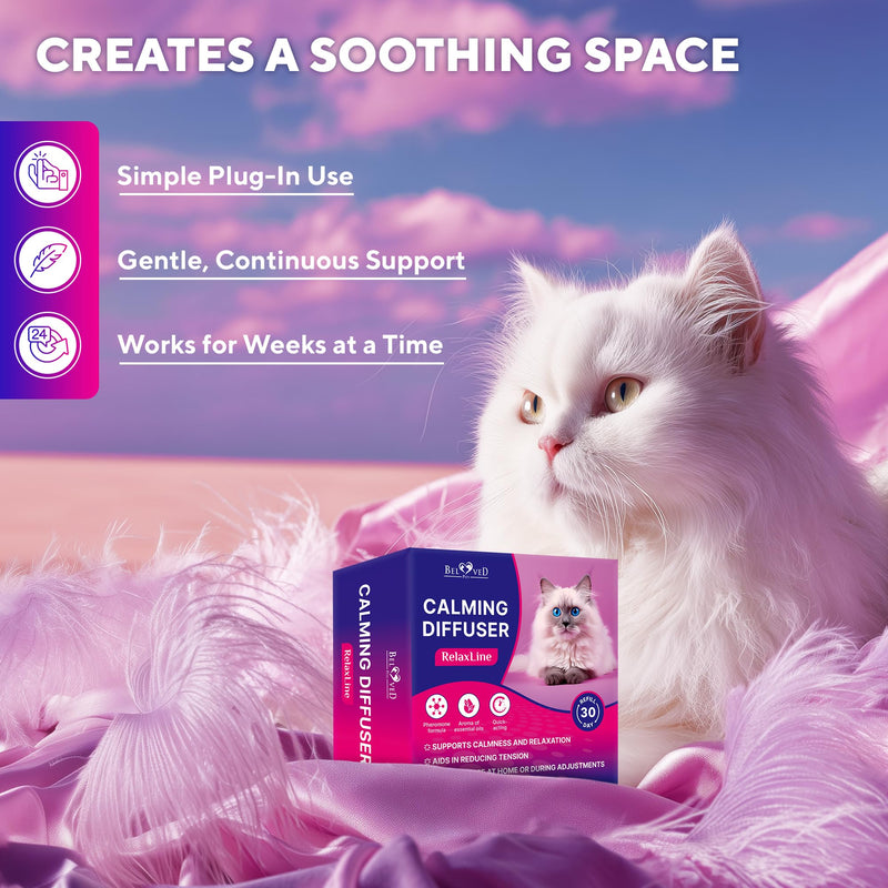 Beloved Pets Cat Calming Diffuser & Pet Anti Anxiety Products - Feline Calm Pheromones Plug in & Cats Stress Relief Comfort Helps with Pee, New Zone, Aggression (2 Pack (2 Diffusers + 2 Refills)) (2 Pack (2 Diffusers + 2 Refills))