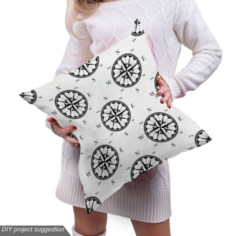 Lunarable Compass Fabric by The Yard, Ornate Compass Directions Pattern in Retro Monochrome Style Art Print, Decorative Fabric for Upholstery and Home Accents, 2 Yards, Ecru Black Upholstery Fabric 2 yards - BeesActive Australia