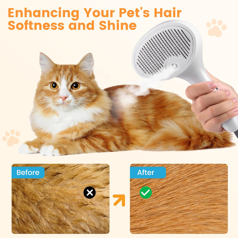 Cat Steam Brush, 3 in 1 Cat Brush for Shedding & Grooming Rechargeable, Water Brush for Cats & Dogs, Small Animal Hair Removal Comb Tool, Pet Self Cleaning Slicker Brush with Release Button White - BeesActive Australia