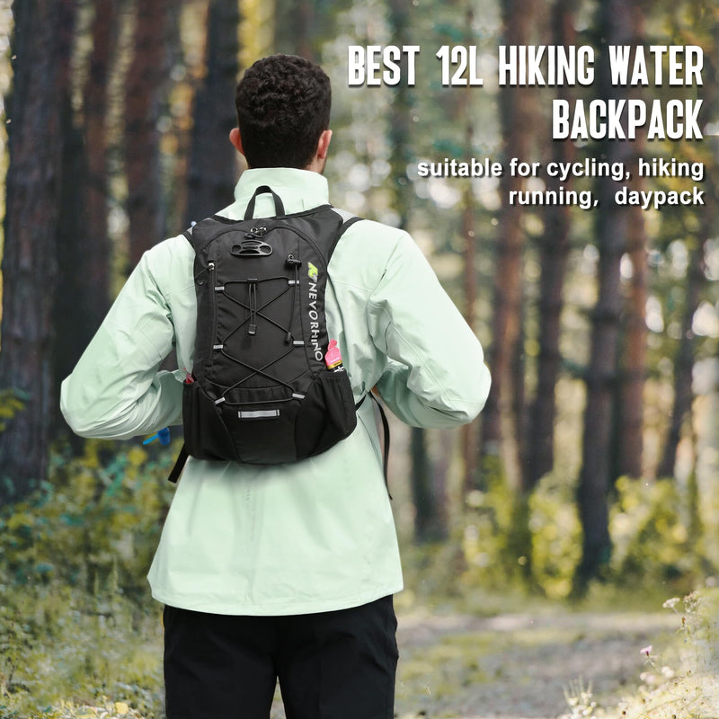 Lightweight Hydration Backpack, Running Backpack with 2L Water Bladder, Hydro Water Daypack for Cycling Hiking Rave for Men Women Black