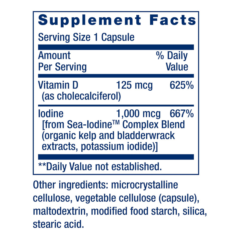 Life Extension Vitamin D3 with Sea-Iodine™, 125 mcg (5000 IU) – Immune Support, Bone Health, Thyroid Health – 1 Daily, Gluten-Free, Non-GMO – 60 Capsules