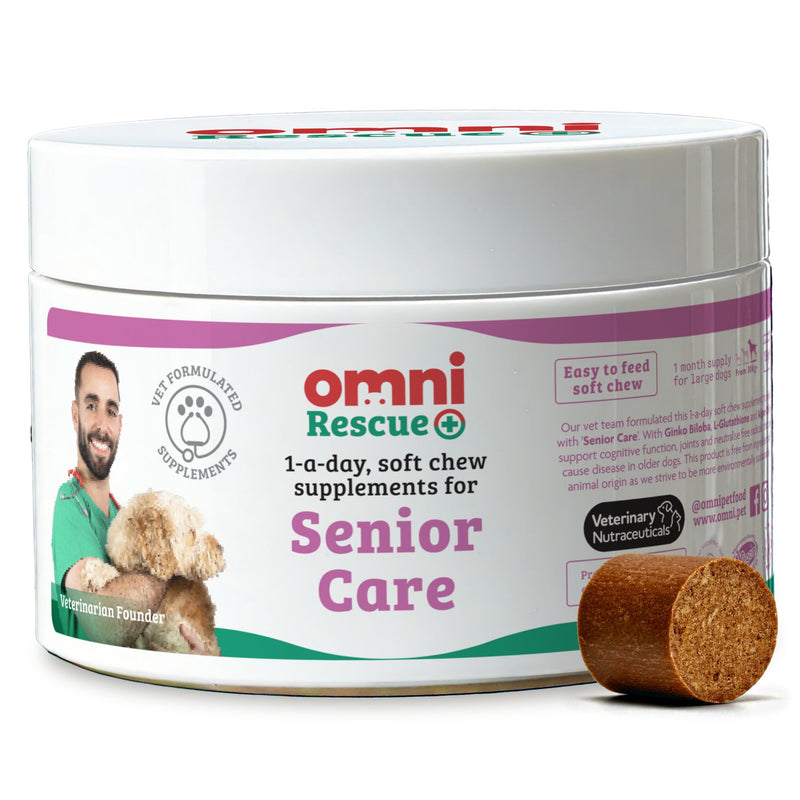 Omni Senior Care Supplements for Dogs - Dragons’ Den Winners, One-a-Day Dog Chew for Joints, Ageing and Cognitive Function - Ginko Biloba, Algae Oil and L-Glutathione, 30 Servings, Small 0-15 Kg Small Dog (0-15kg)