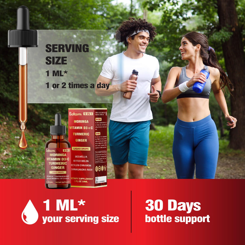 9in1 Moringa Liquid Drops with Vitamin D3-C, Ceylon Cinnamon, Ashwagandha, Ceylon Cinnamon, Bitter Melon and More - Immune System - 1 FL Oz - 30 Day Supply