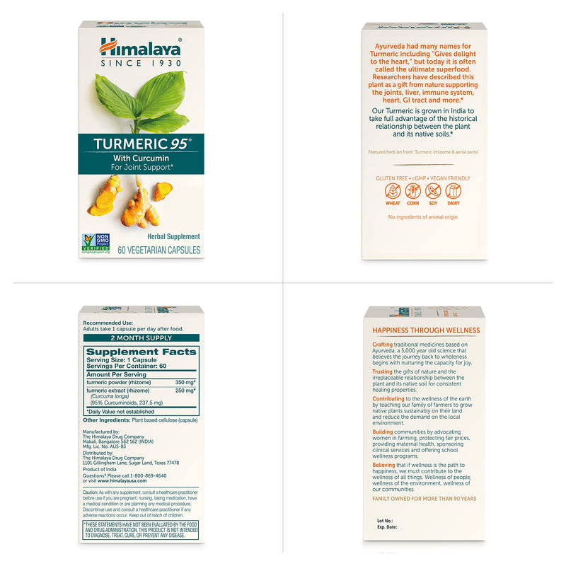 Himalaya Turmeric 95 Curcumin Supplement,Joint Support, 600 mg,120 Capsules | 95% Curcuminoids, For Joint Support, Flexibility & Mobility, Turmeric Pills, Turmeric Extract - Vegan, Non-GMO, Gluten Free 60 Count (Pack of 2)