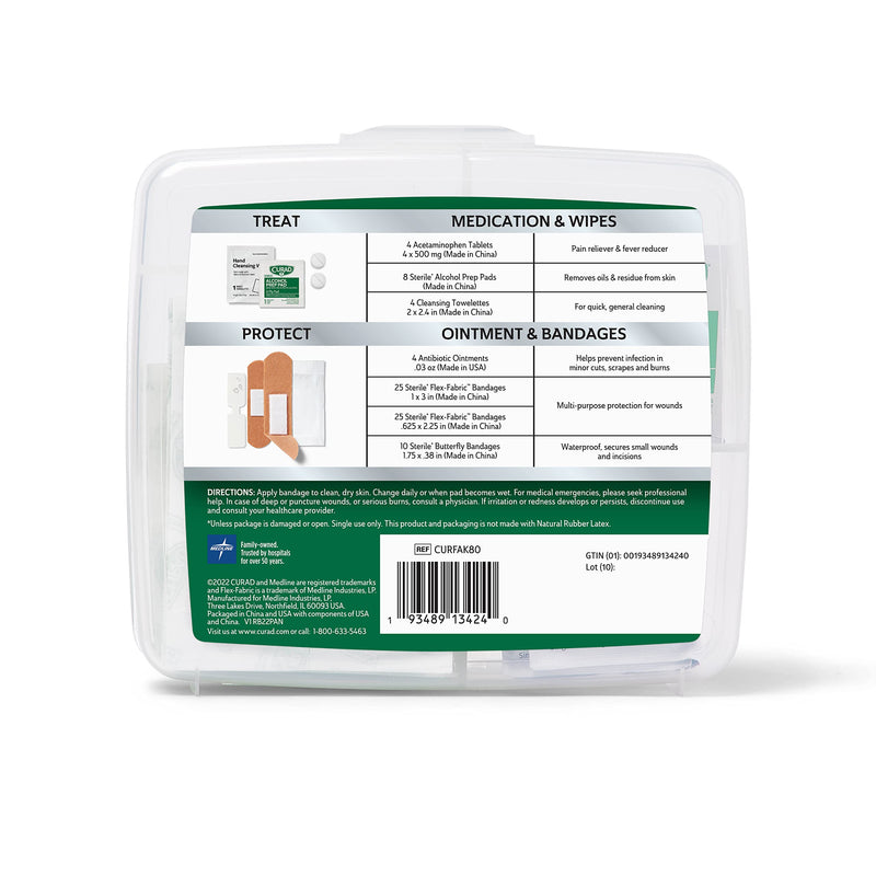 Curad Compact First Aid Kit with Over-The-Counter Medicine,All Purpose,Flex-Fabric and Butterfly Bandages,Antibiotic Ointment,Cleansing Towelettes,Alcohol Prep Pads,Acetaminophen,Carry Case, 80 Count - BeesActive Australia