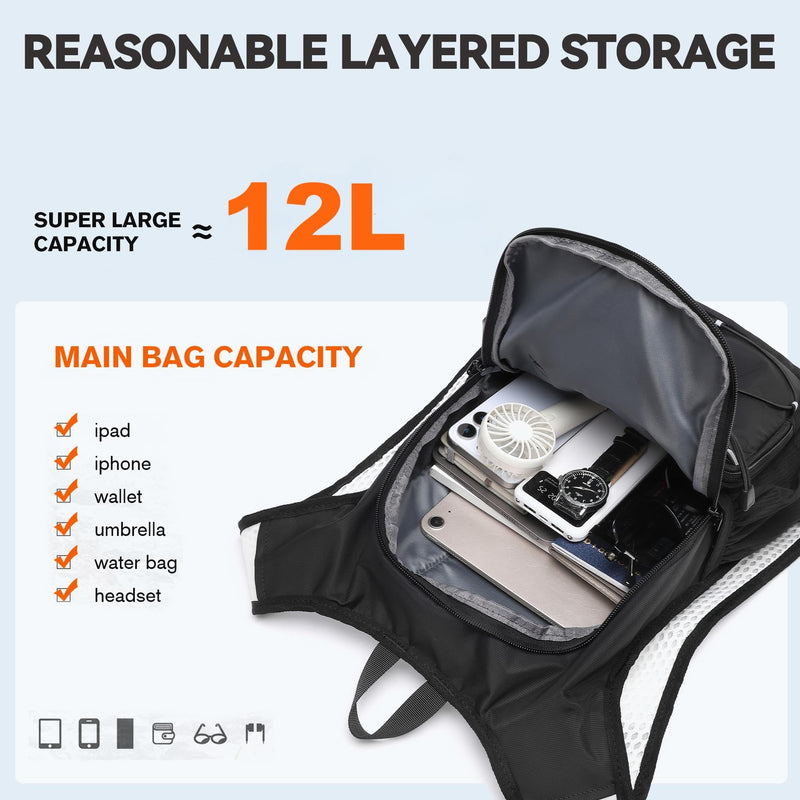 Wotony Lightweight Hydration Backpack with 2LOR 3LWater Bladder for Cycling Hiking Rave - Water Daypack for Men Women Black 2L-Bladder