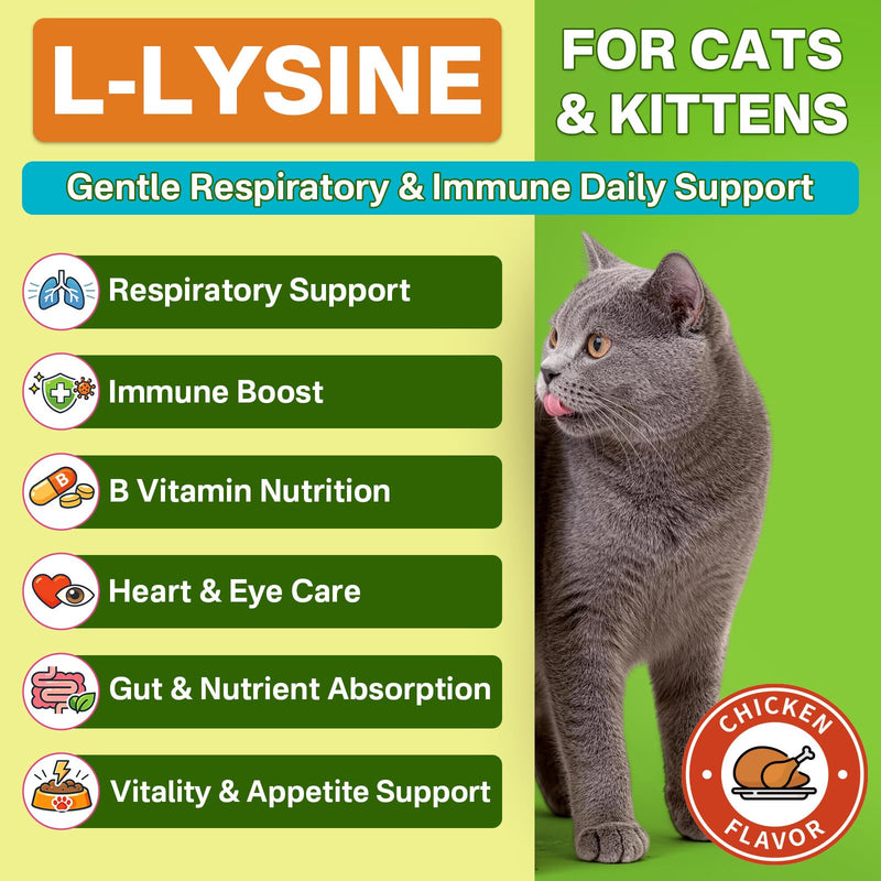 Puyrzoe Lysine for Cats Drops + Cat Vitamins Chews – Respiratory & Immune Support + 8-in-1 Daily Nutrition – Liquid Lysine 60ml + 500 Multivitamin Chews with Taurine, Vitamins & Minerals