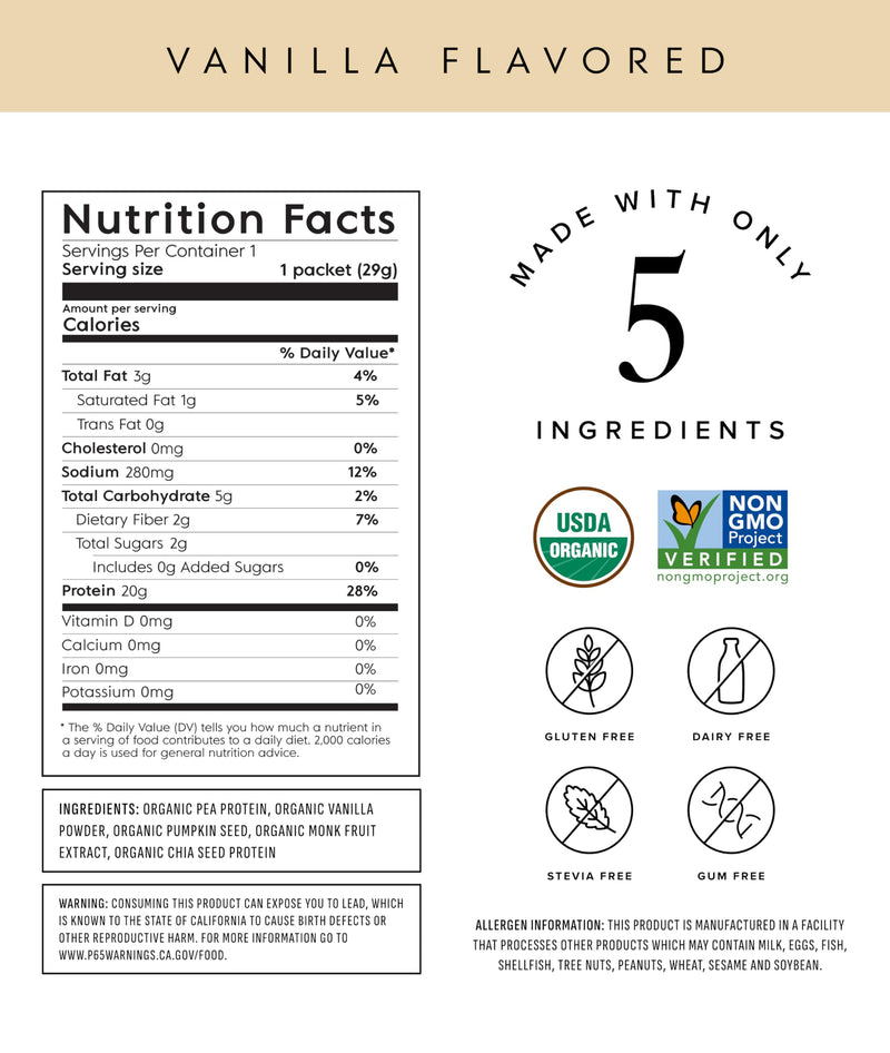Truvani Vegan Pea Protein Powder | Vanilla | 20g Organic Plant Based Protein | Single Serving Travel Packets | 10 Servings | Keto | Gluten & Dairy Free | Low Carb | No Added Sugar - BeesActive Australia