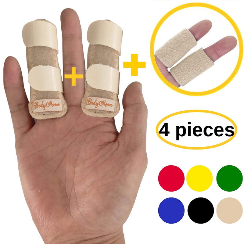 BodyMoves 2 Finger Splints plus 2 sleeves (4 pc set, Desert Sand) 4 Count (Pack of 1) - BeesActive Australia