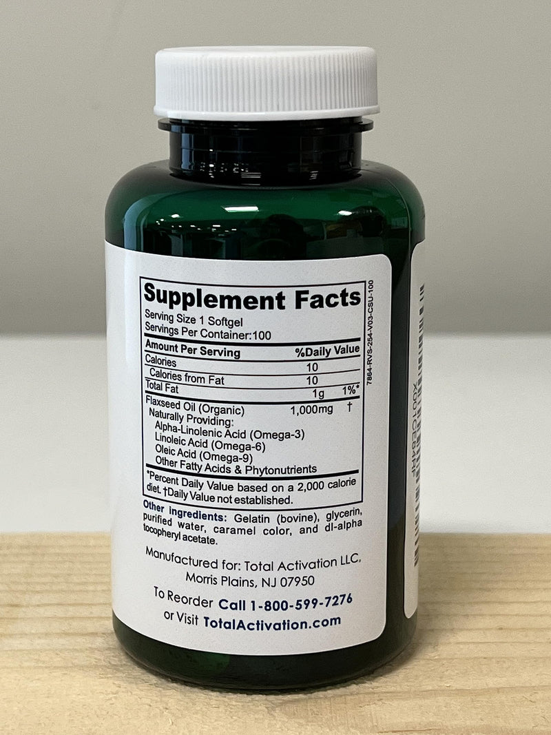 Organic Flaxseed Oil 1,000 mg Omega-3, Immune System Booster with Omega 3,6,9 from Natural ALA, Supports Healthy Heart, Hair, Skin and Nails, 100 Rich Liquid Softgels Per Bottle