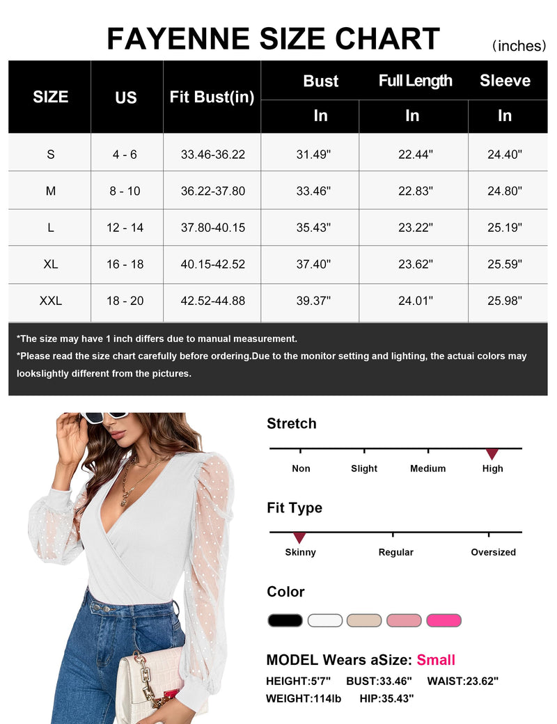 Womens Tops Deep V Neck Cross Wrap Sexy Tops Polka Dot Mesh Long Sleeve T Shirt Casual Blouses Large White - BeesActive Australia