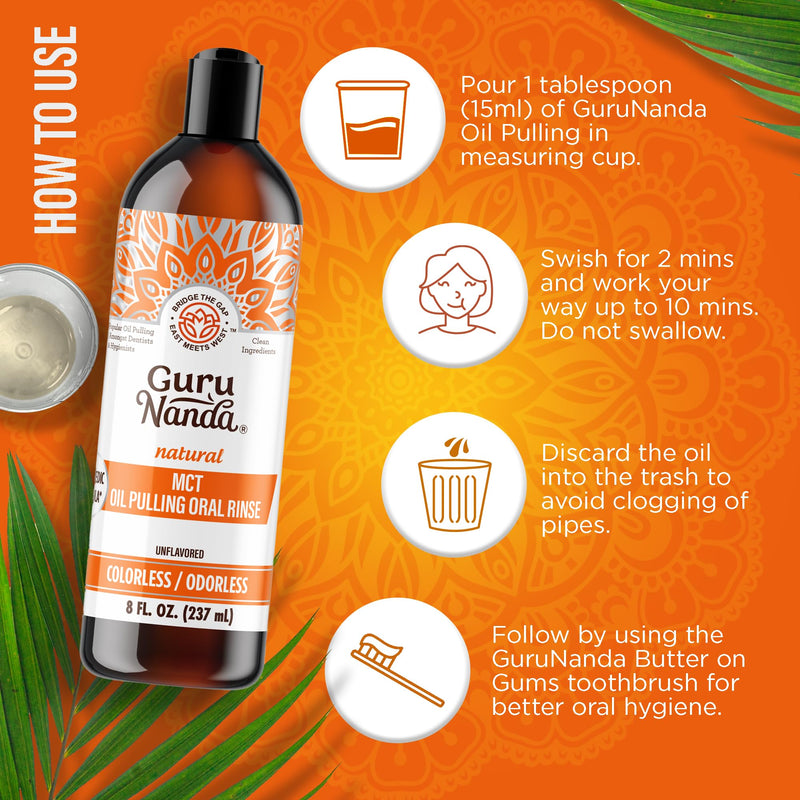 GuruNanda Gentle Cleanse Oral Care Kit – MCT & CocoMint Oil Pulling Mouthwash for Natural Oral Hygiene, Happy Gums & Long Lasting Fresh Breath