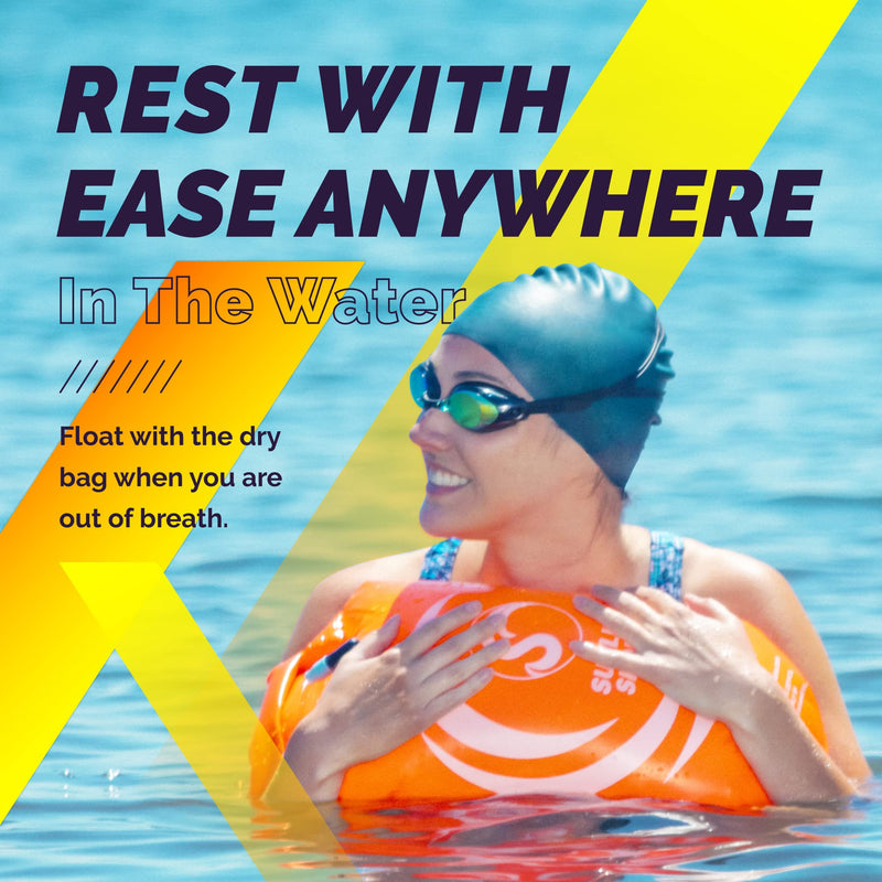 Sunlite Sports Swim Buoy Premium Quality, Highly Visible Waterproof Safety Marine Float Training for Open Water Swimming, for Swimmers, Triatheletes, Kayakers, Snorkelers, Throwable Flotation Device for Adults Two-in-One Swim Buoy/Dry Bag 20L