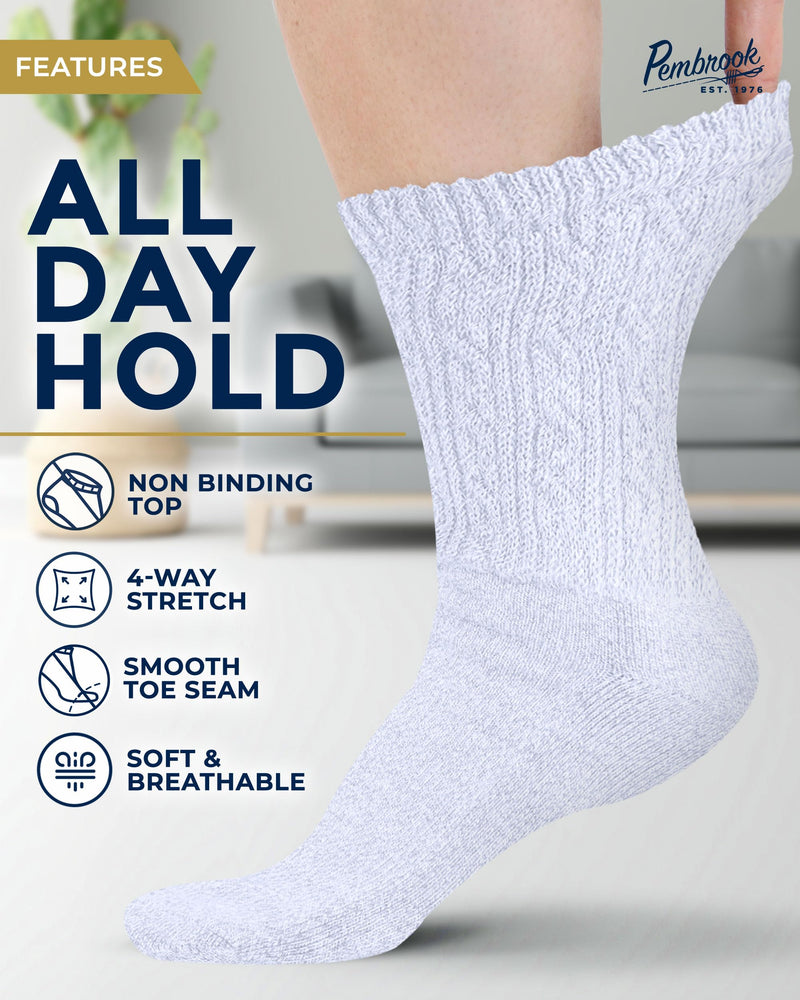 Pembrook Diabetic Socks for Women - 6 Pairs Cable Knit Viscose Bamboo Socks Woman, Non-Binding Top, Moisture-Wicking Black/White/Beige/Aqua/Blue/Navy - 6 Pairs Medium - BeesActive Australia