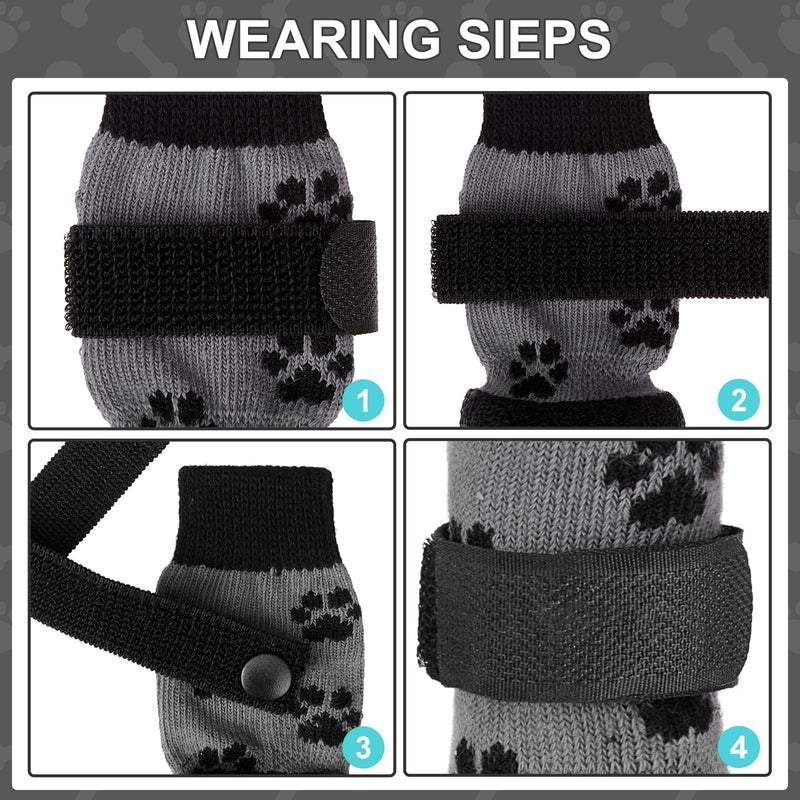 KOOLTAIL Anti Slip Dog Socks for Hot/Clod Pavement to Prevent Licking Paws，Dog Booties for Hardwood Floors, Traction Rain Dog Boots&Paw Protectors Shoes with Grip for Small Medium Large Senior Dogs S Grey with Black Paw - BeesActive Australia