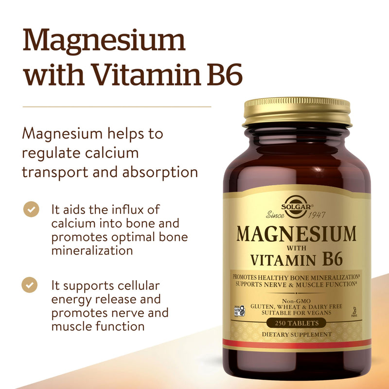 Solgar Magnesium with Vitamin B6, 250 Tablets - Energy Metabolism 250 Count (Pack of 1)