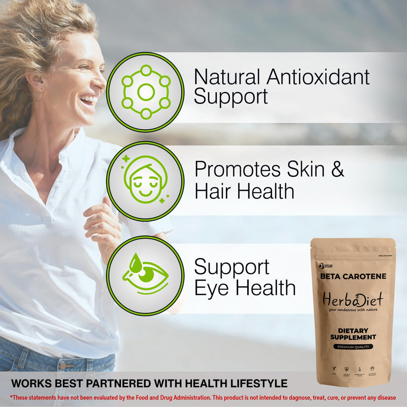 Beta Carotene 10% Vitamin A 25000 IU Powder | Immune System Support, Antioxidant Supplement | Cartenoids for Healthy Vision, Eyes & Skin | 100% Natural Betacarotene (1.76 oz - 50 gram)