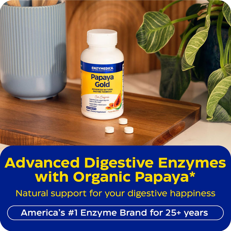 Enzymedica Papaya Gold - Papaya Enzymes Chewable - 120 Tablets | Digestive Enzyme Supplement for Women and Men, Digestion & Gut Health Support, High Potency Bromelain & Papain, Vegan 120 Count (Pack of 1)