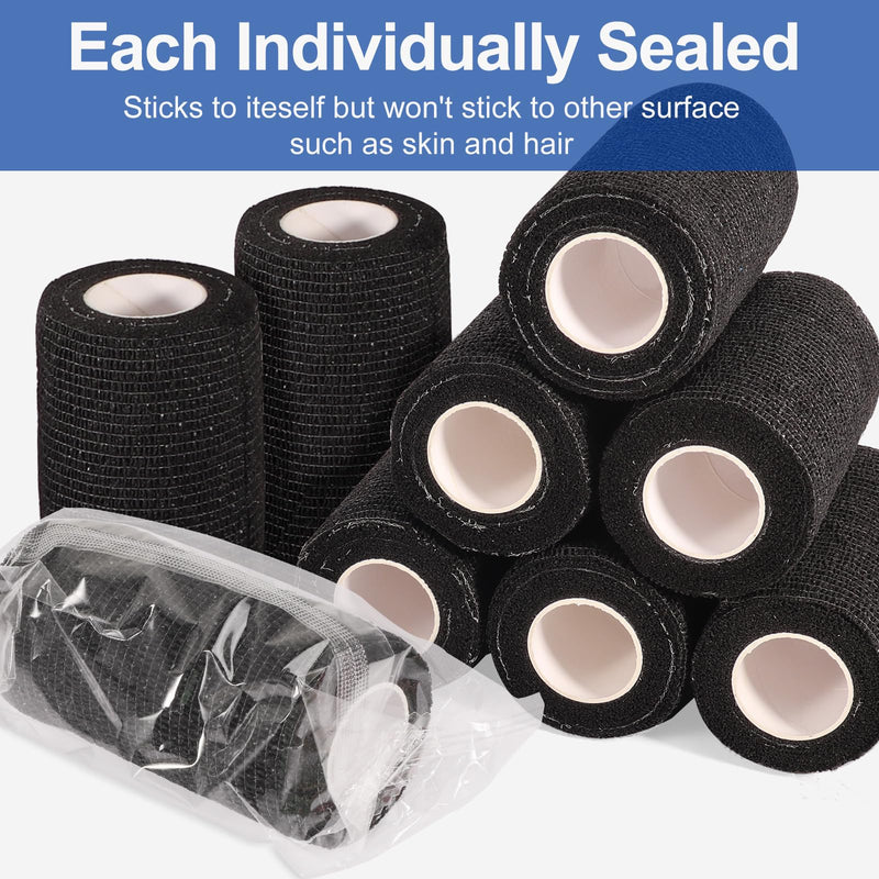 LDIWEE 24 Rolls Self Adhesive Bandage Wrap, 4 Inch x 5 Yards Black Athletic Tape Grip Tape, Flexible Non Woven Cohesive Bandage Wrap Vet Wrap, Ankle Sprains Swelling First Aid Medical Tape, Coban Wrap - BeesActive Australia