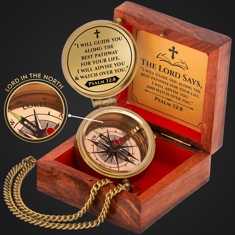 Engraved Brass Pocket Compass Gift - Psalm 32:8, First Communion Gifts, Baptism Gifts for Boys, Confirmation Gifts, Gifts for Men, Catholic Religious Christian Easter Gifts for Kids - BeesActive Australia