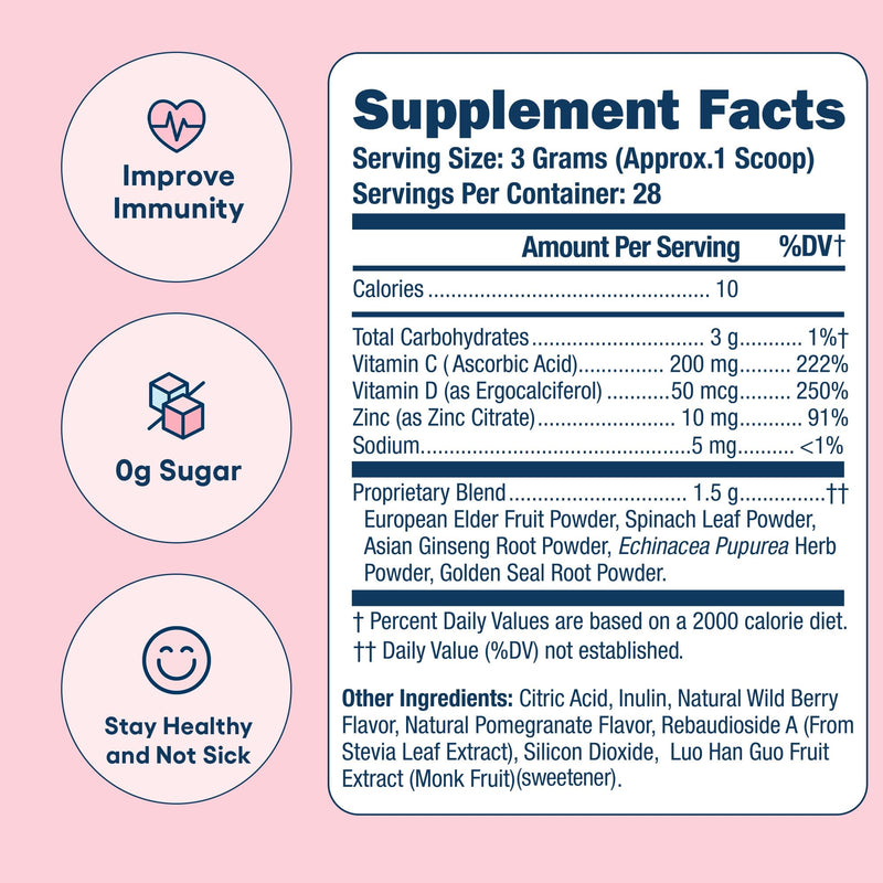 Love Sweat Fitness Immunity Support Supplement for Women | Vitamin C, Elderberry & Antioxidant Powder | Immune System Defense | Wing Woman Berry Pomegranate | Vegan, Non-GMO | 28 Servings