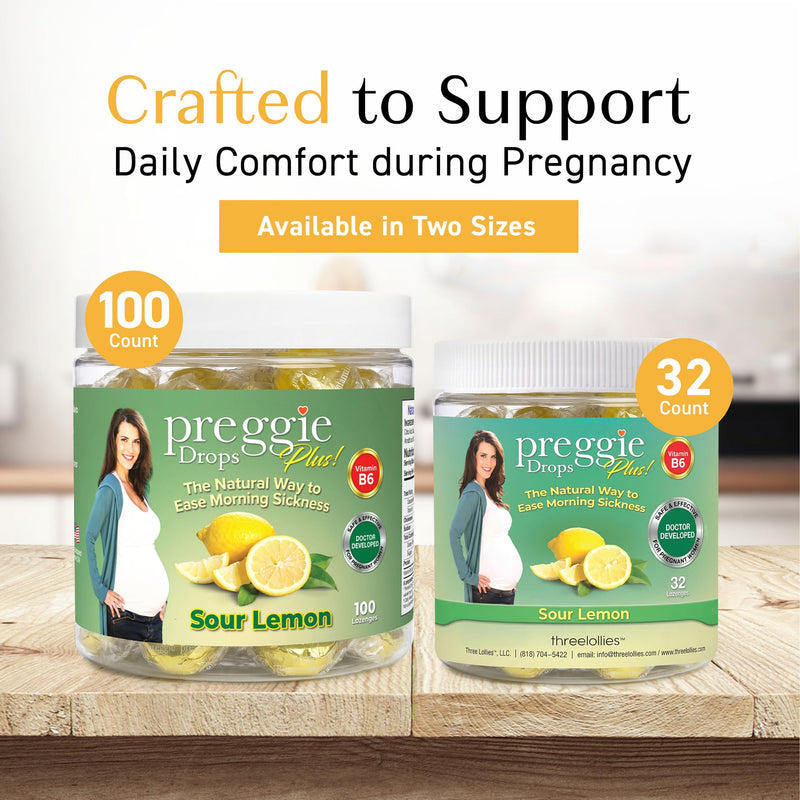 Three Lollies Preggie Pop Drops Plus Pregnancy Candy, Lemon, 32 Count | Pregnancy support candy with vitamin B6 and essential oils; sour lemon flavor, 32 count. 32 Count (Pack of 1)
