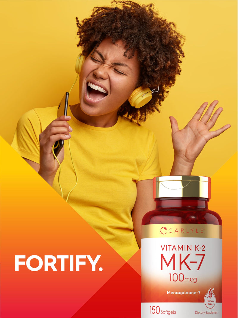 Carlyle Vitamin K2 MK7 100 mcg | 150 Softgels | Bioactive Trans-Form MK7 | Non-GMO & Gluten Free Supplement