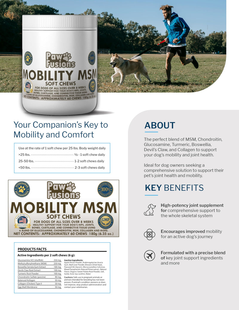 Mobility MSM Soft Chews For Dogs 60 Count - Supports Mobility And Joint Health