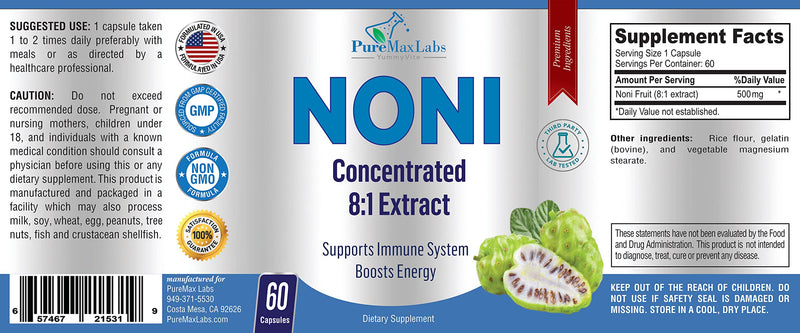 Noni Capsules - Noni Fruit Extract, (Morinda Citrifolia), Immune Support - 60 Capsules - BeesActive Australia