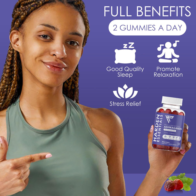KSM-66 Ashwagandha Gummies 750mg Per Gummy – 1,500mg Per Serving – Stress & Cortisol Support – with Lemon Balm & Vitamin D – 60 Count (30 Day Supply) – Vegan – Harden Essentials