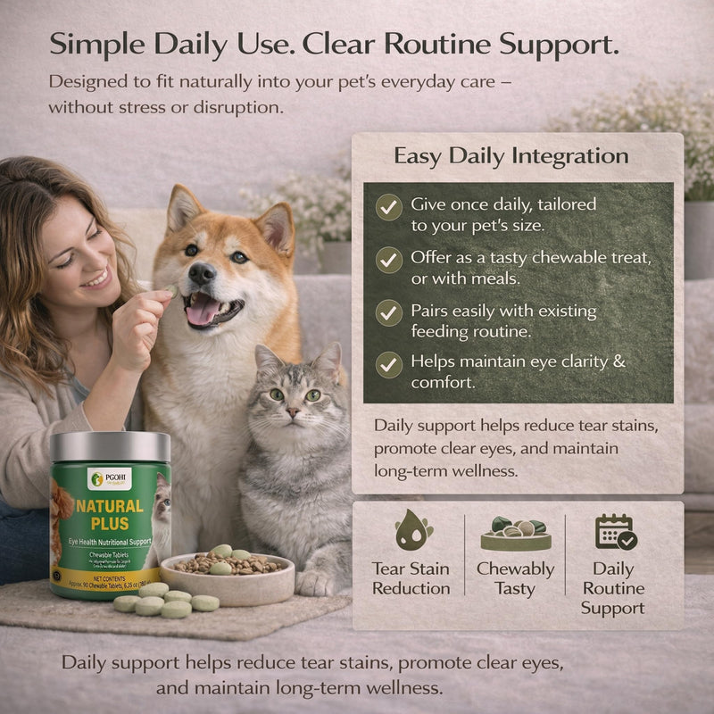 Natural Plus Eye Health Chewable Tablets for Pets, Tear Stain Support Supplement for Cats & Dogs, 90 Count