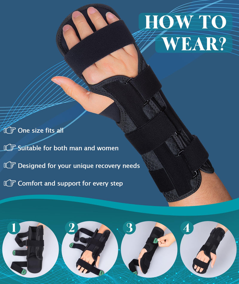 Oyakin Resting Hand Splint for Stroke Recovery & Carpal Tunnel Relief - Night Immobilizer with Removable Splints, Arthritis & Tendonitis - Adjustable Wrist Support Brace Right Hand for Men & Women One Size Black-Right Hand