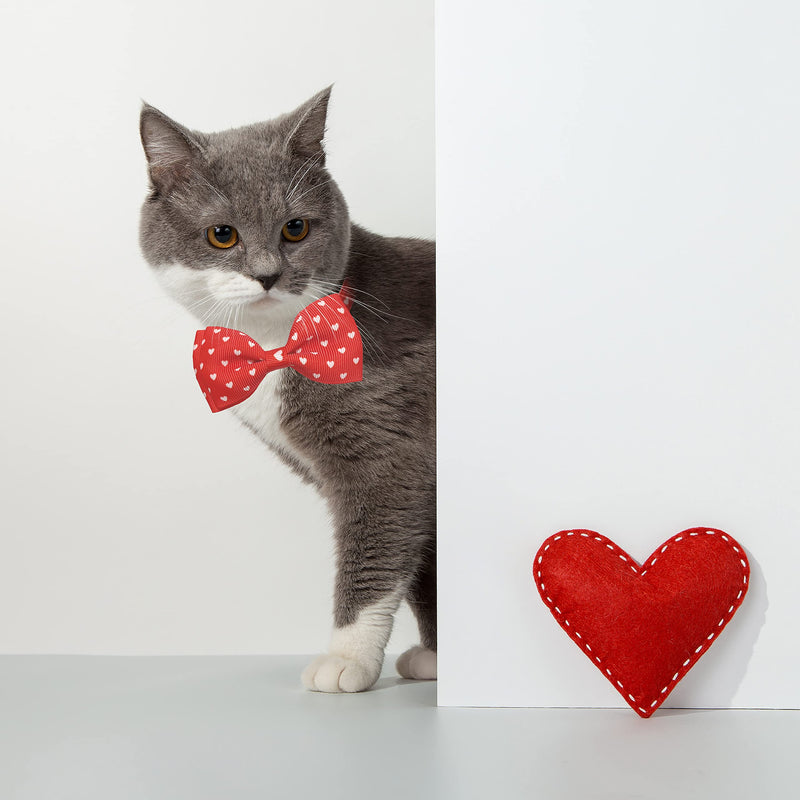 Valentine Bow Tie Cat Collar Set with Bell, Holiday Red Heart and Pink Kiss Cat Collar for Boys and Girls Kitty Kittens Pattern 2 - BeesActive Australia