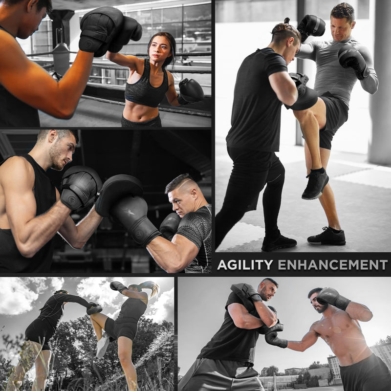 RDX Boxing Pads Curved Focus Mitts, Maya Hide Leather Kara Hook and jab Training Pads, Adjustable Strap Ventilated, MMA Muay Thai Kickboxing Coaching Martial Arts Punching Hand Target Strike Shield Black