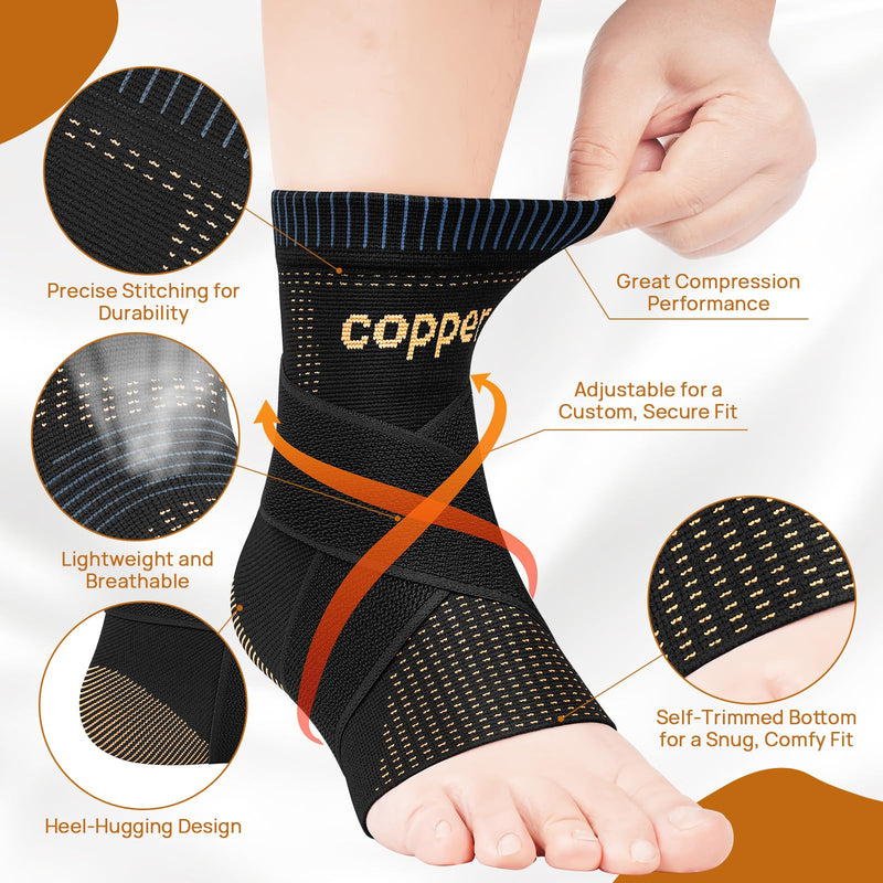 JIUFENTIAN Ultra-Thin & Copper Infused Ankle Support - Adjustable Compression Ankle Brace for Sprain Recovery, Plantar Fasciitis & Daily Pain Relief | Breathable, Durable, Fits Any Shoe (Large) Black01 Large