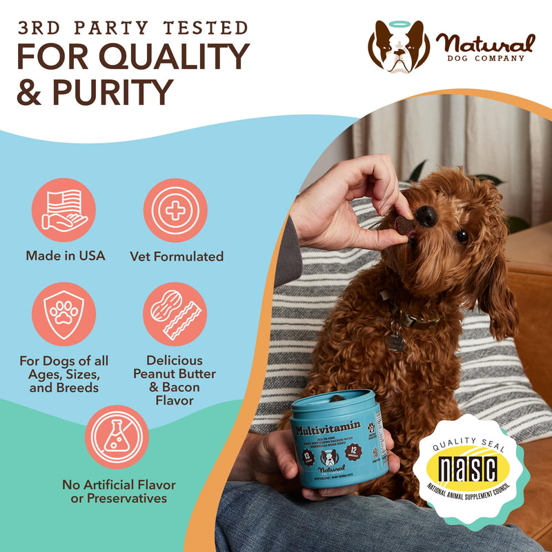 Natural Dog Company Everyday Itch Relief Bundle, Includes (1) Multivitamin Supplement Chews -90 pcs and (1) Skin and Coat Oil Food Topper-16 oz., Vitamins for dogs, Itch relief, Skin and Coat suppleme - PawsPlanet Australia