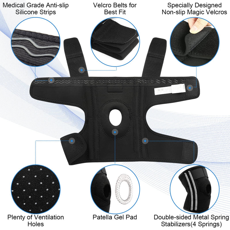 NEENCA Knee Brace for Knee Pain, Adjustable Knee Support with Patella Gel Pad & Side Spring Stabilizers, Knee Wrap for Arthritis, Meniscus Tear, ACL, Knee Pain Relief, Runner, Sport Black X-Large