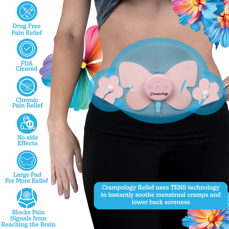 Relief Pink-Period Cramps Pain Relieving Device, Cramp Massager for Menstrual and Lower Back Ache, Reduces Endometriosis Discomfort, PMS TENS Unit, Wireless or Wired, Natural Cycle Support - BeesActive Australia