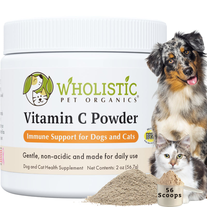 Wholistic Pet Organics Vitamin C Powder for Dogs & Cats - Cat & Dog Allergy & Itch Relief - Vitamin C Immune Support Supplement - Itchy Skin Support for Seasonal Dog Allergy Relief - 2 oz - 57 Scoops