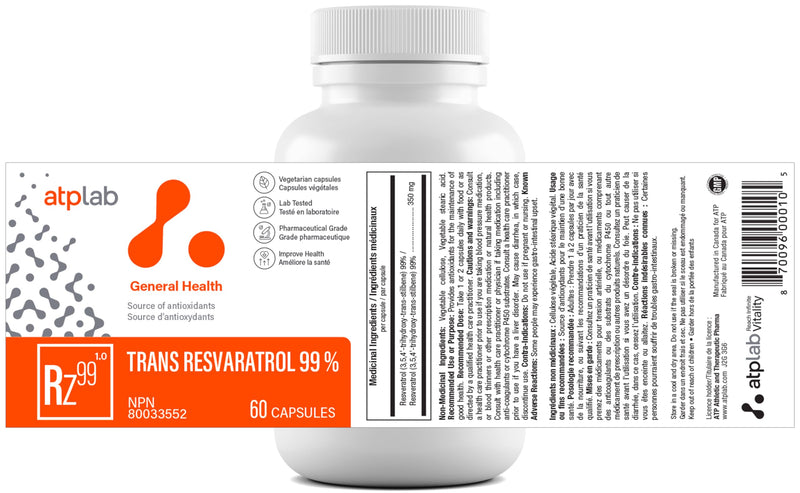 ATP LAB Trans Resveratrol 60 Capsules 60-Day Supply - Source of Antioxidants - Improve Immune System, Cardiovascular Health and Enhance Skin Health - Non-GMO and Gluten-Free