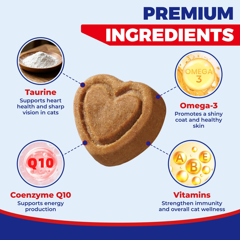 Wellix 450 Bites Taurine for Cats for Heart & Eye Health – Taurine Supplement with Omega-3, CoQ10 and Vitamins for Cats – Heart and Eyes Support for Kitten, Adult & Senior Cats 10.58 oz