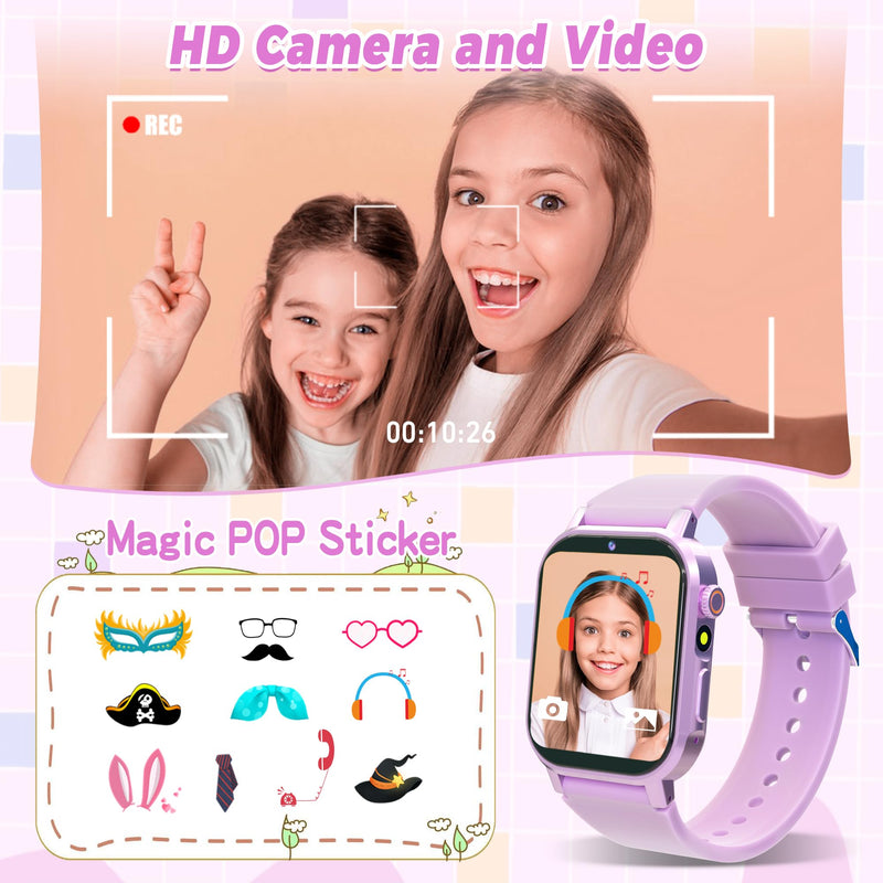 Kids Smart Watches Girls Age 3-12, Smart Watch for Kids with 32 Games HD Touch Screen Camera Video Alarm Music Audiobooks Pedometer Flashlight 12/24 hr Toys Birthday Gifts for Girls Ages 5 6 7 8 9 10 Purple - BeesActive Australia