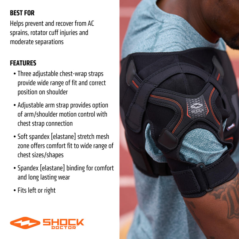 Shock Doctor Shoulder Brace for Men, Shoulder Support Brace, Prevents & Promotes Healing from AC Sprains, Rotator Cuff Shoulder Brace & Moderate Separations, Rotator Cuff Support Brace Small / Medium Black - BeesActive Australia