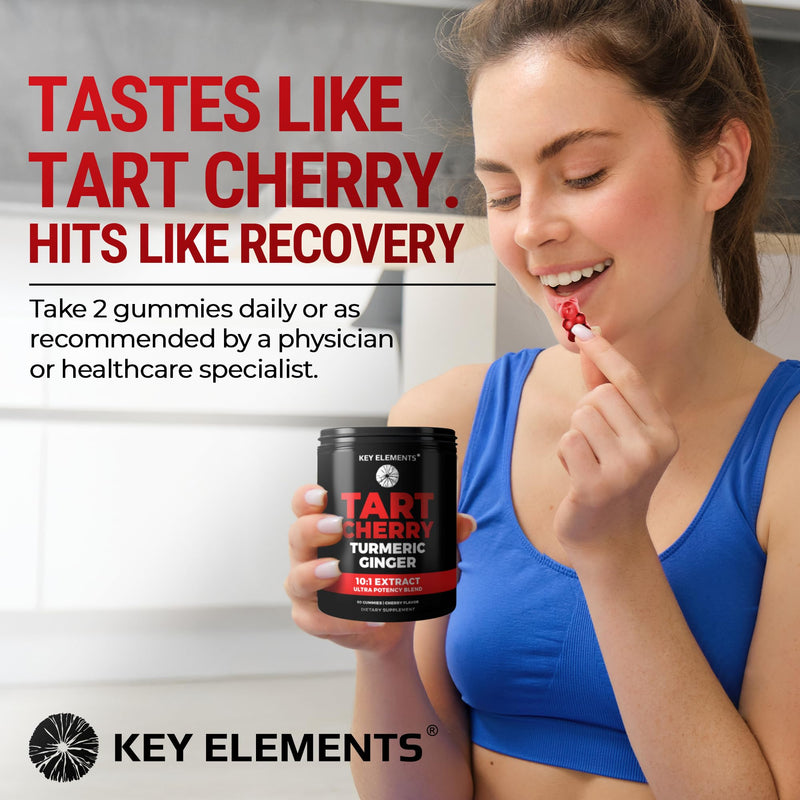 KEY ELEMENTS [Ultra Strength] Tart Cherry Gummies Extract with Turmeric & Ginger - Natural Tart Cherry Supplement for Uric Acid Cleanse Support & Recovery Gummies 60 Count (Pack of 1)